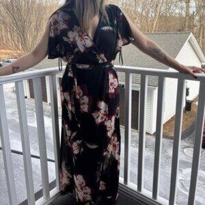 Lux Black and White Floral Maxi Dress